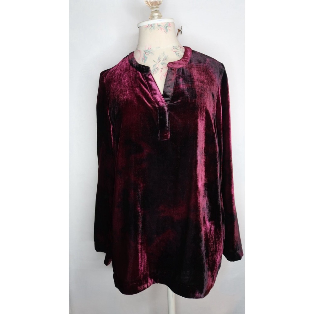 Pure Jill Velvet Tie Dyed Tunic Top Burgundy Long Sleeve Women's XS NWT FLAWED